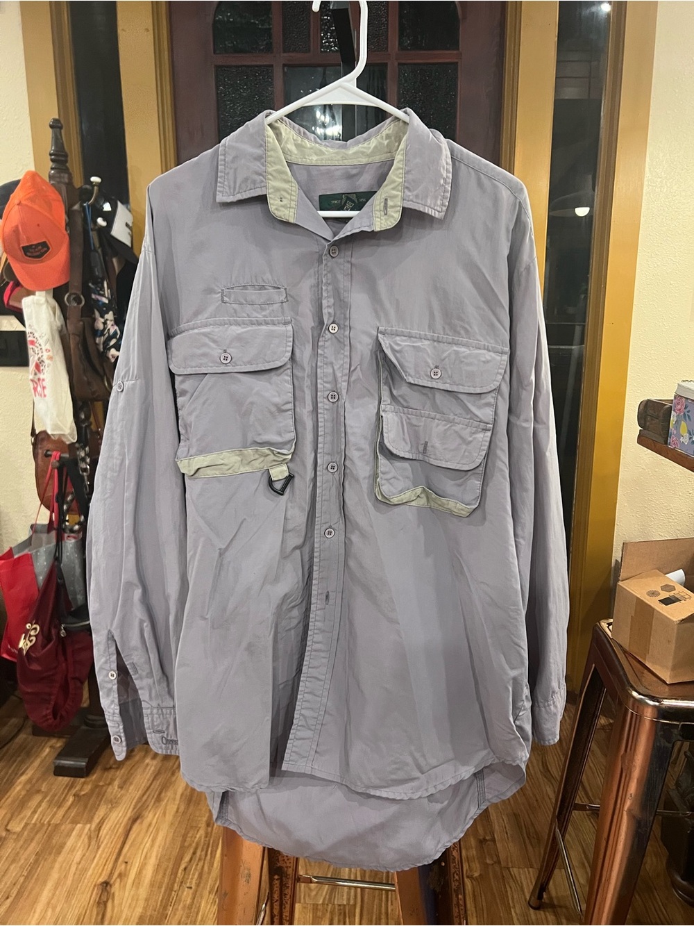 Orvis Men's Light Gray Utility Field Nylon shirt with Contrast Trim